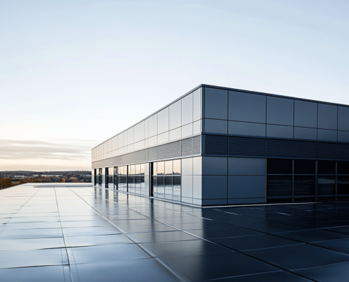 EPDM roofing on a large commercial building.