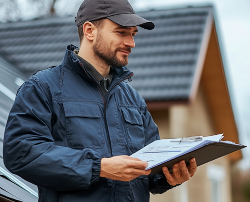 Roofing contractor explaining the roofing process and answering contractor questions for homeowners.