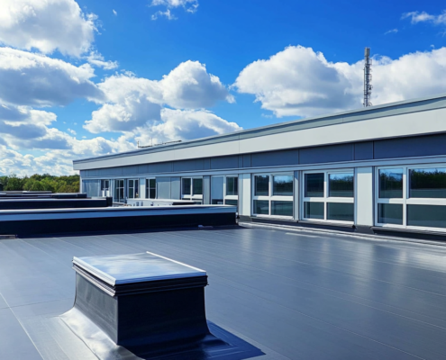 Completed PVC roofing system on a commercial flat roof