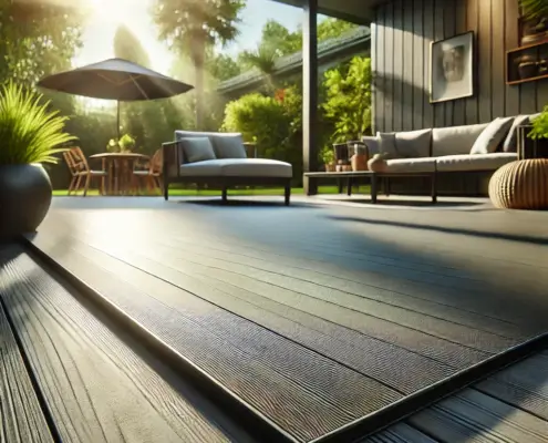 DeckRite vinyl deck in a modern backyard, showcasing waterproof and UV-resistant design.