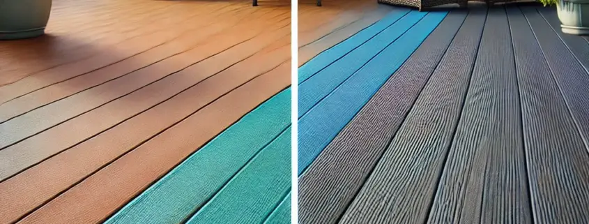 Side-by-side comparison of DeckRite vinyl decking and PVC decking.