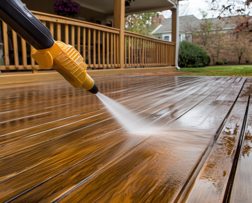 Messmers Deck Cleaner removing mold and mildew from a deck.