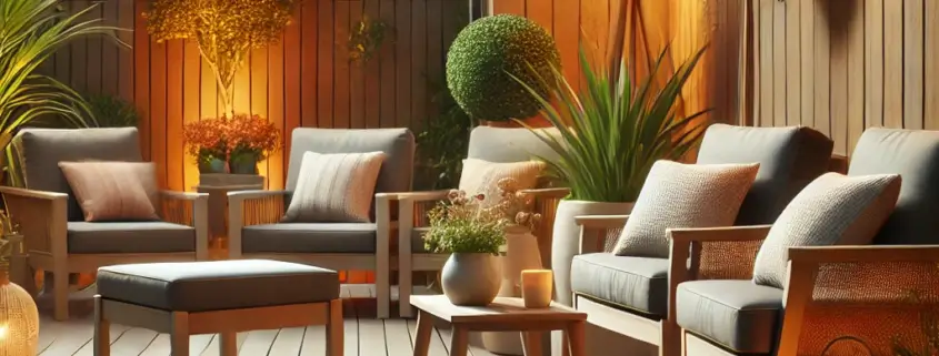 Stylish outdoor furniture on a DeckRite vinyl deck with cushions, plants, and a cozy setting.