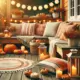 DeckRite vinyl deck decorated with seasonal items for fall, including pumpkins, pillows, and cozy lighting.