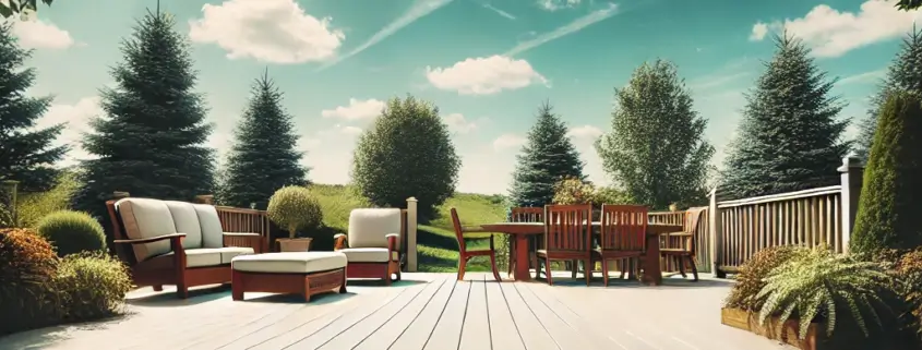 DeckRite vinyl deck with clear skies, showcasing the durability and low maintenance of DeckRite decking.