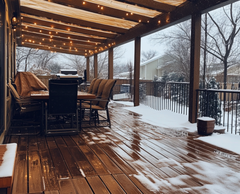 DeckRite vinyl deck with winter cover for protection from snow and ice