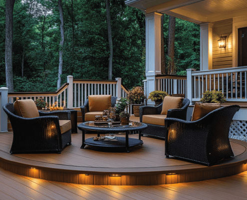 A beautiful outdoor patio featuring vinyl decking in a stylish setting