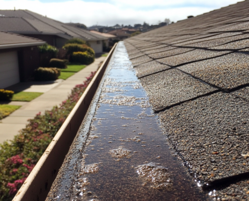 Image showing a flat roof with water accumulation and drainage solutions.