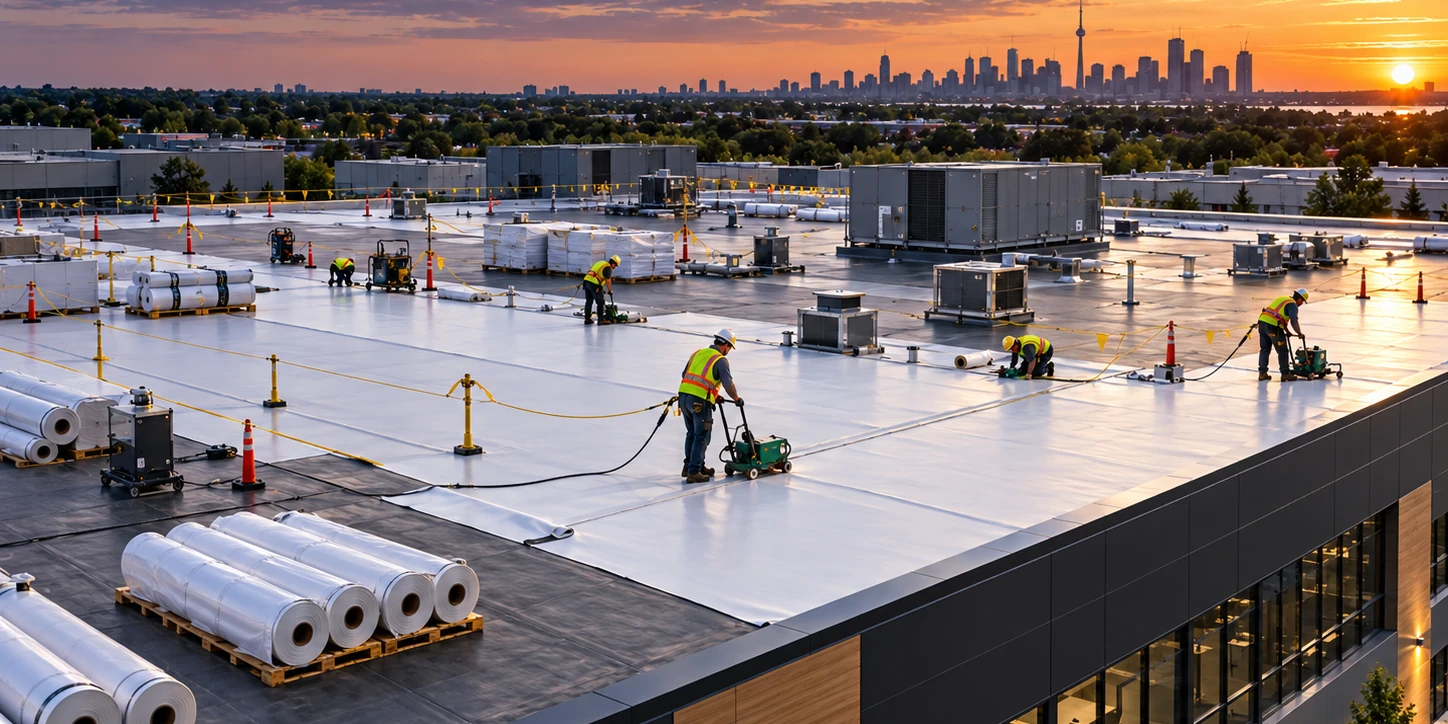 New commercial flat roof installation on a low-slope building
