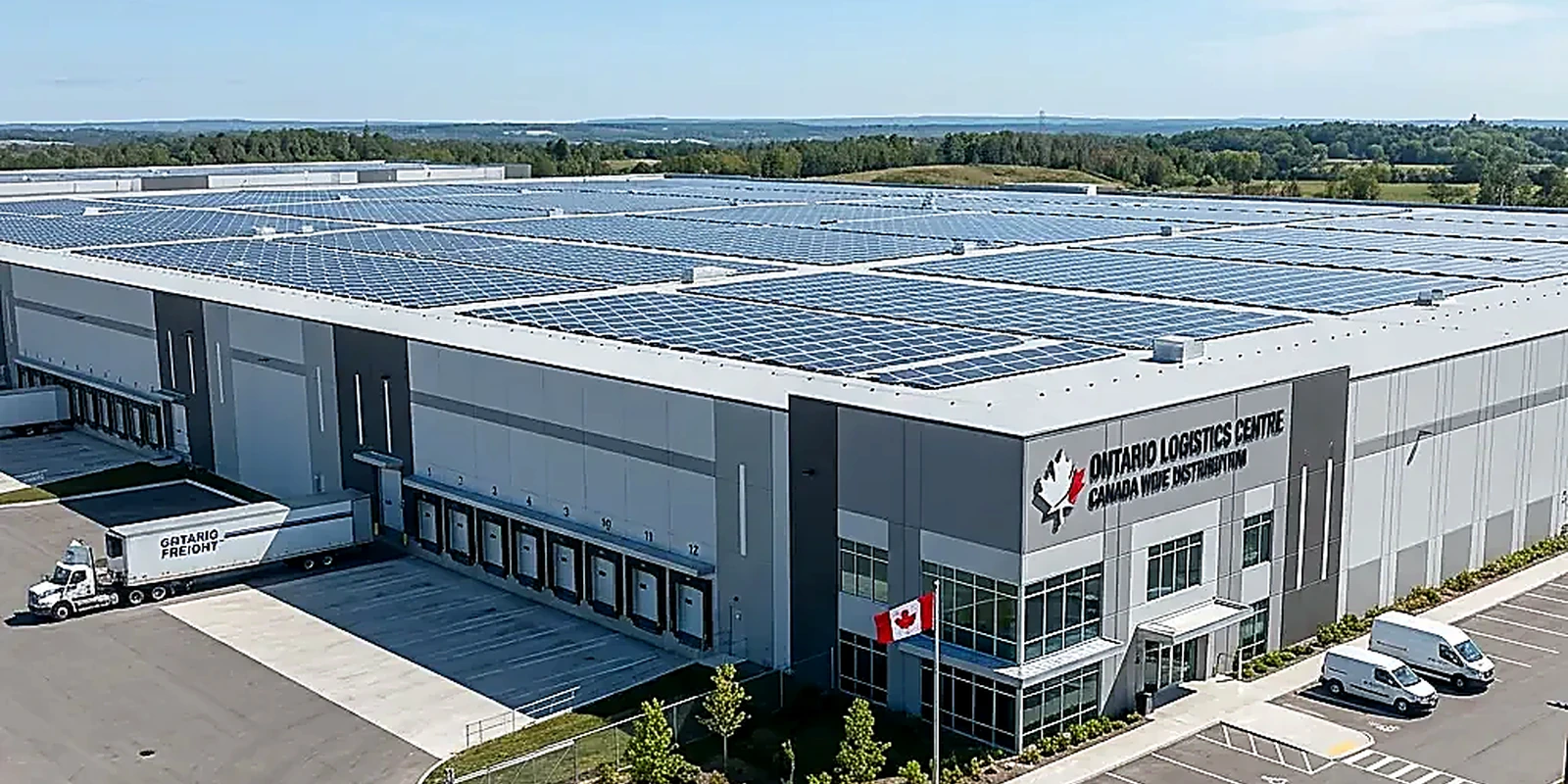 Large industrial building with a low-slope commercial roof