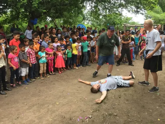 A large community gathering during the trip.