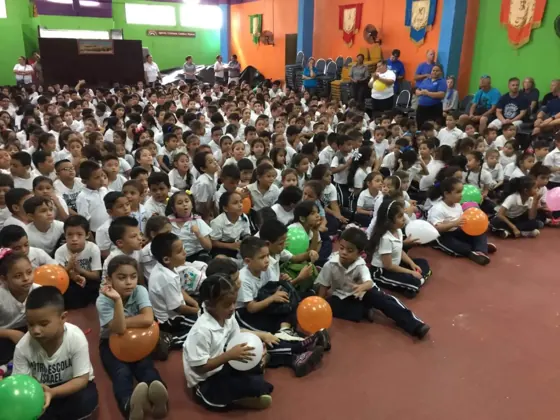 Students gathered during a school visit.