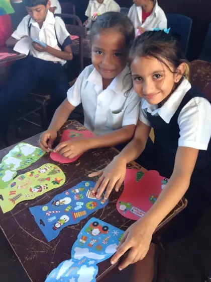 Arts and crafts activity with children.