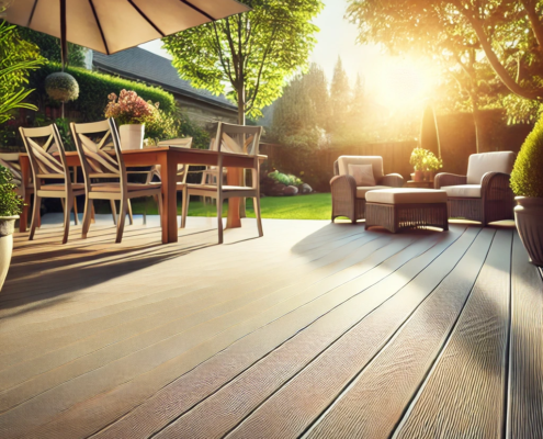 Well-maintained DeckRite vinyl deck in a backyard setting showcasing durability.