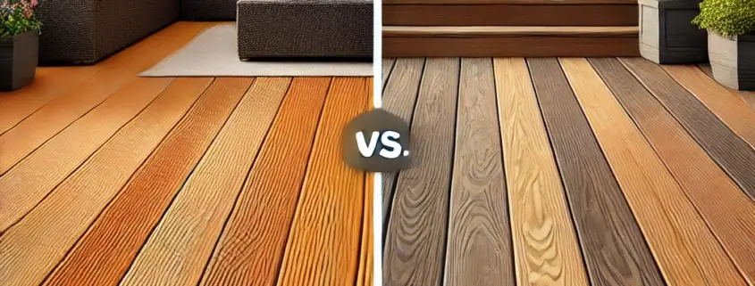 A side-by-side comparison of DeckRite vinyl decking and cedar decking.