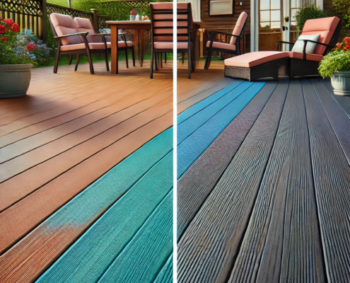 Side-by-side comparison of DeckRite vinyl decking and PVC decking.