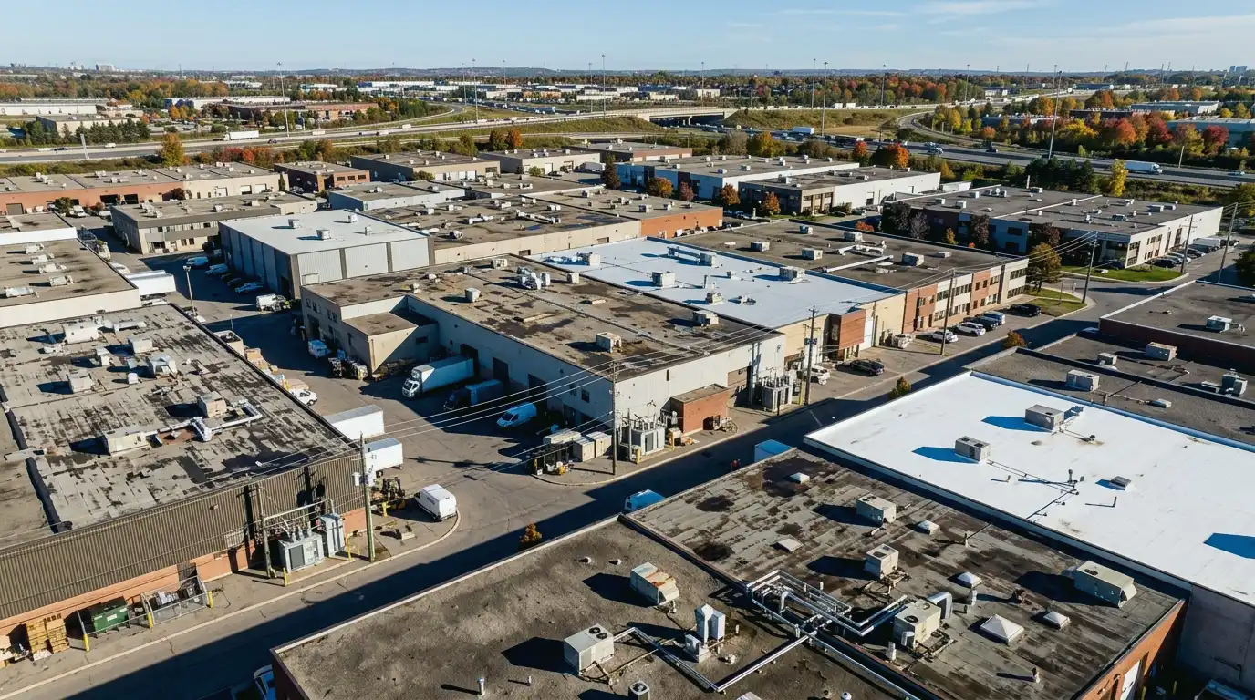 Representative commercial roofscape view for Ajax