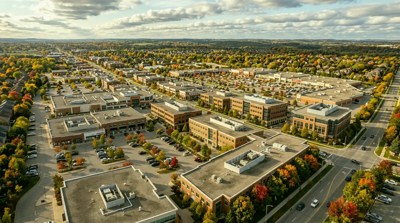 Representative commercial roofscape view for Aurora