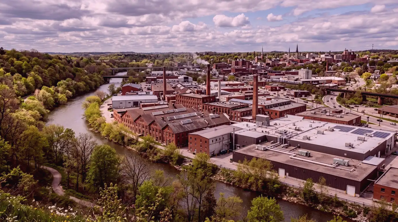 Representative commercial roofscape view for Brantford