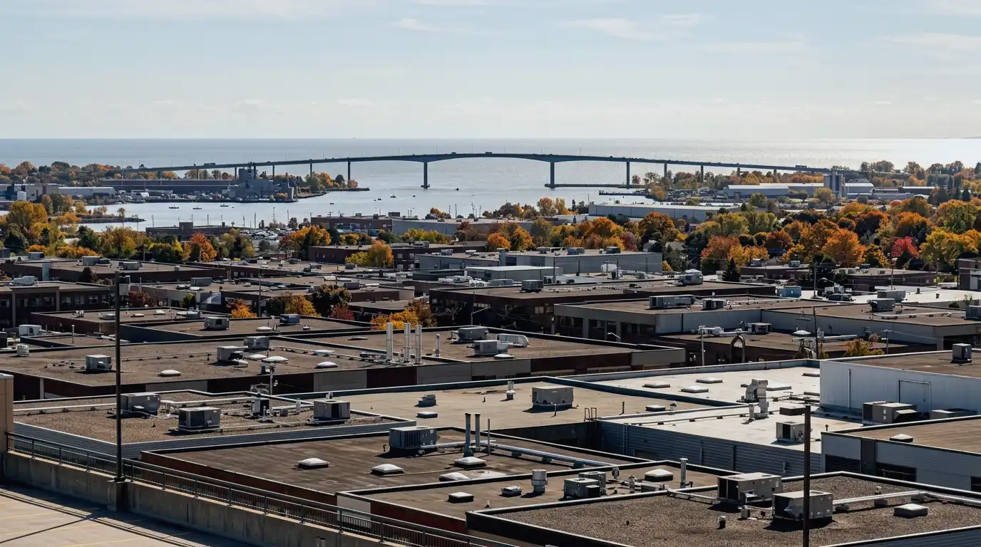 Representative commercial roofscape view for Burlington