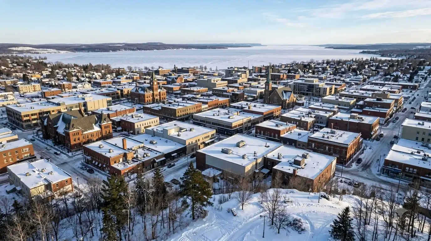 Representative commercial roofscape view for North Bay