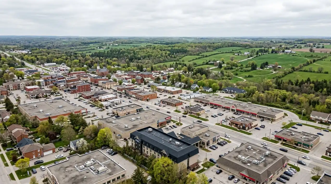 Representative commercial roofscape view for Orangeville