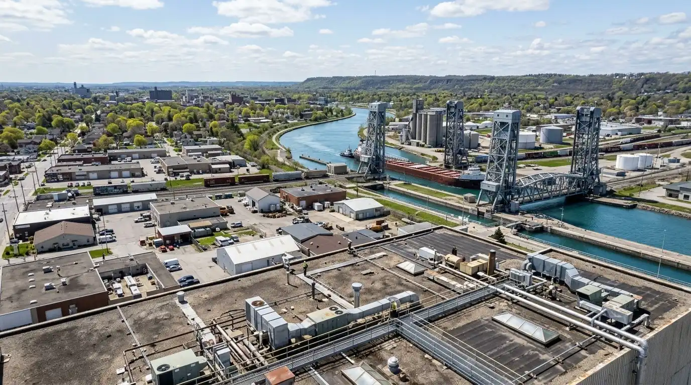 Representative commercial roofscape view for St. Catharines
