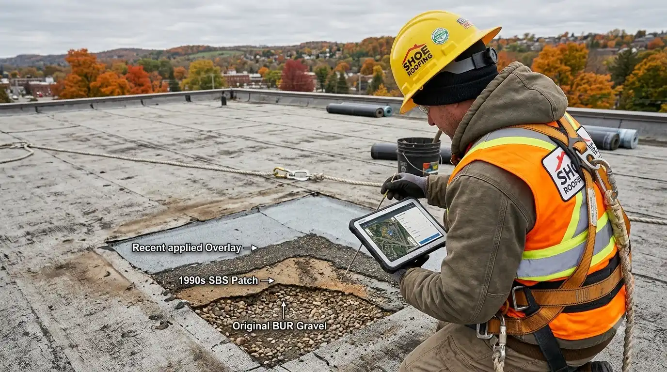 Representative commercial roof assessment detail for Stoney Creek