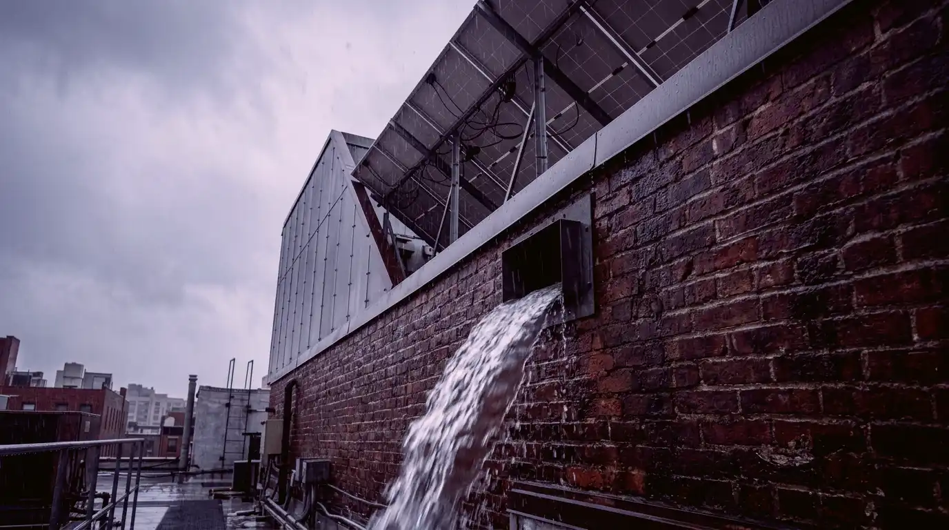 Cambridge commercial solar masonry scupper rain detail